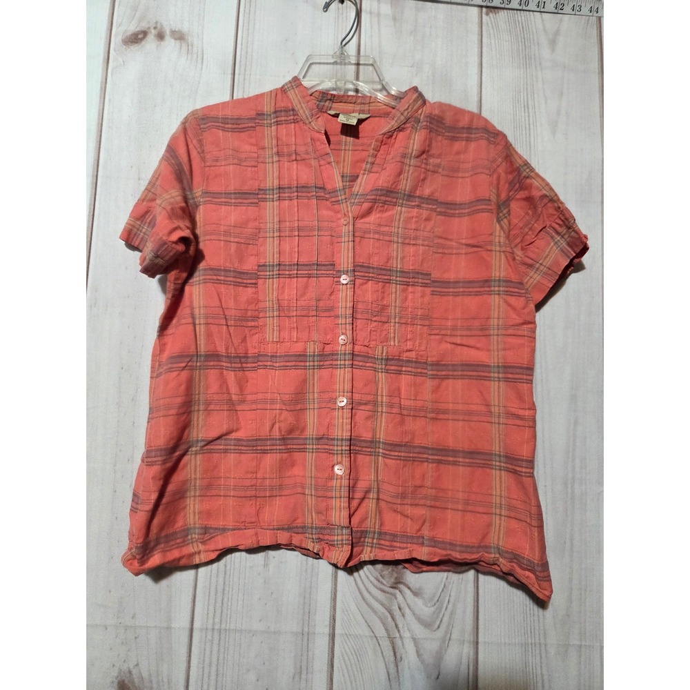 Woolrich Womens Coral Plaid Button Down Shortโ Sleeve Shirt Size M Outdoors